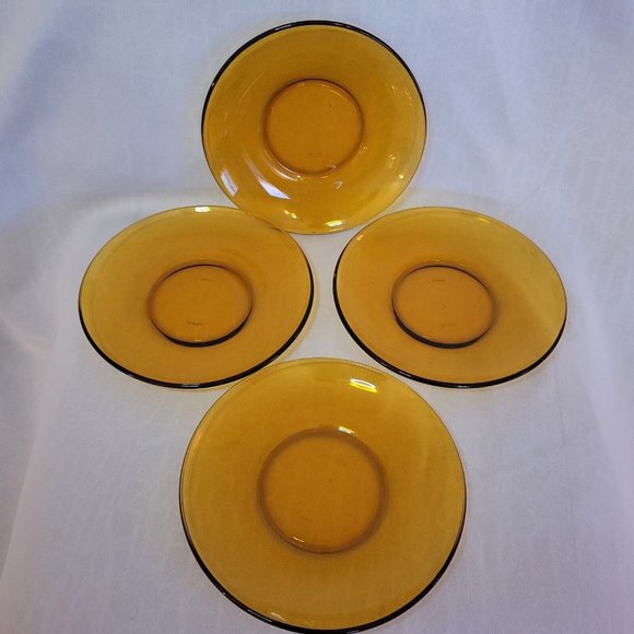 Duralex Kitchen Vtg 97s Duralex 4 Pc Dining Set Amber Tempered Glassware Plates France 65